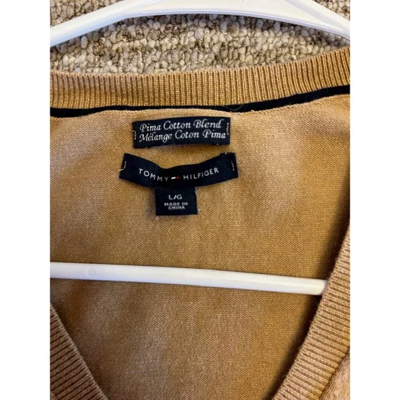 Tommy Hilfiger Brown V-Neck Pima Cotton Women's Jumper Size L - Picture 6 of 8